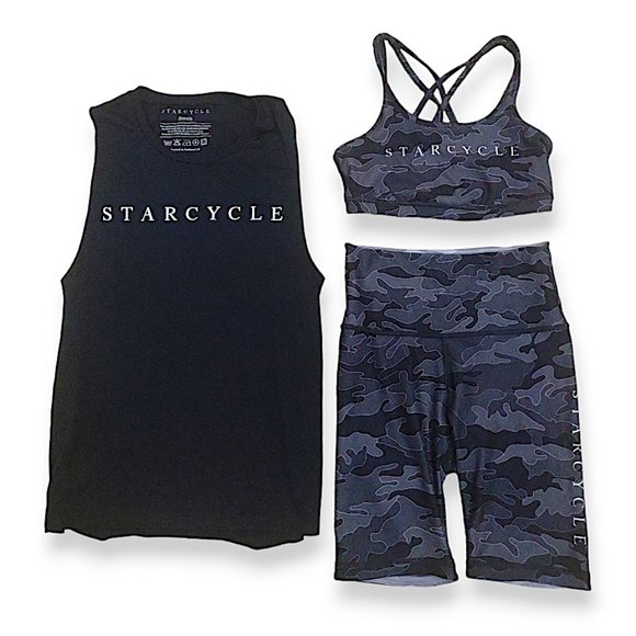 Wear It To Heart WITH lot of 3 camo strappy gym bra biker shorts and tank XS/S - Picture 1 of 8